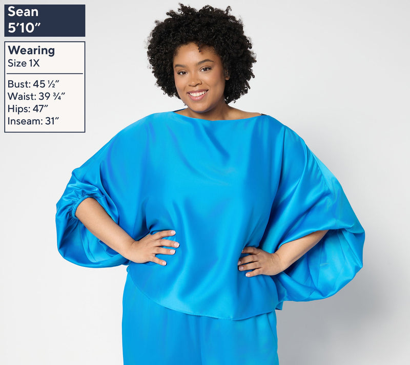 Carla Rockmore Collection Dolman Sleeve Boatneck Satin Blouse — View 12