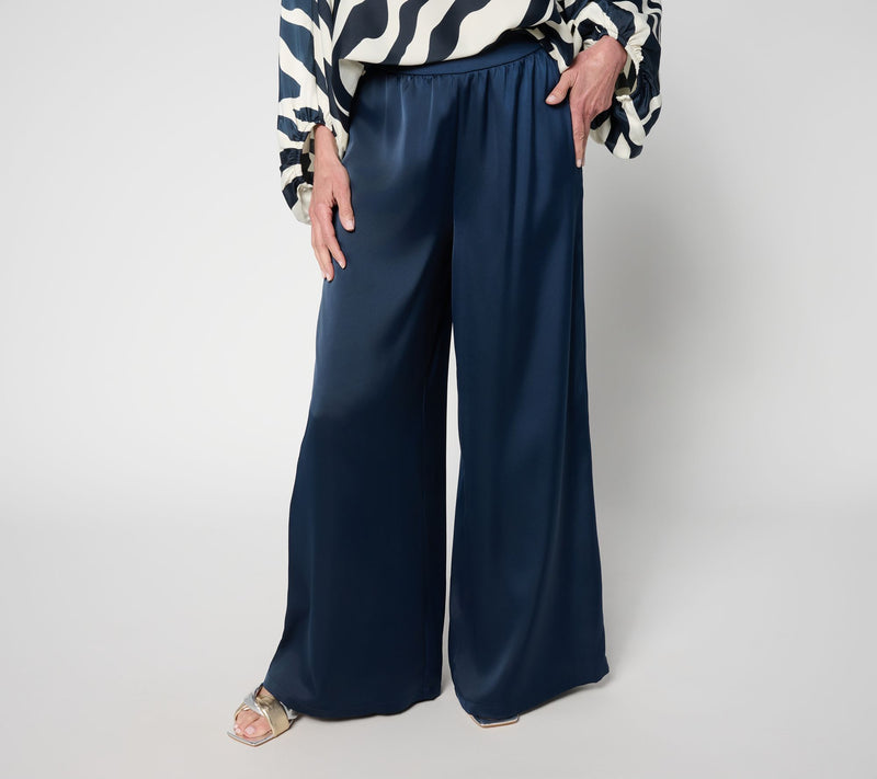 Carla Rockmore Collection Regular Wide Leg Pull-On Satin Pant — View 11