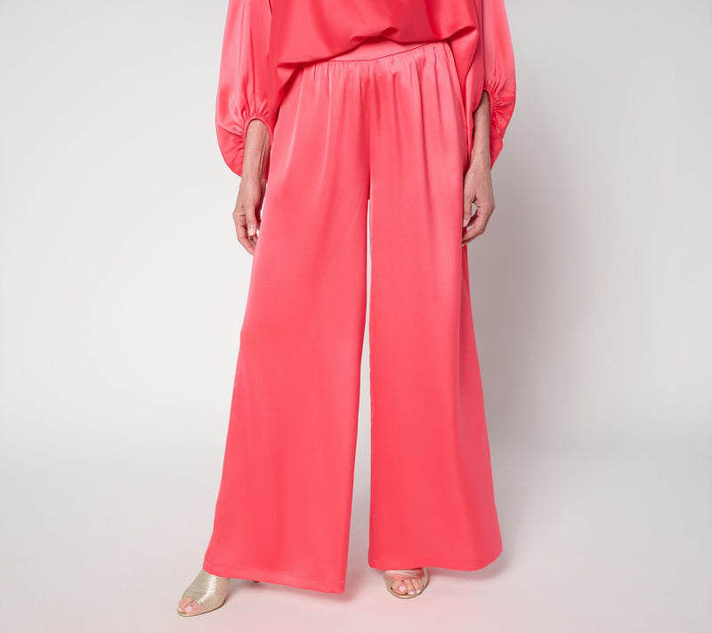 Carla Rockmore Collection Regular Wide Leg Pull-On Satin Pant — View 9