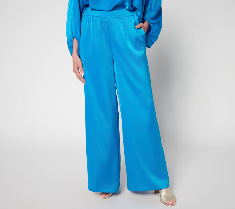 Carla Rockmore Collection Petite Wide Leg Pull-On Satin Pant — Main view