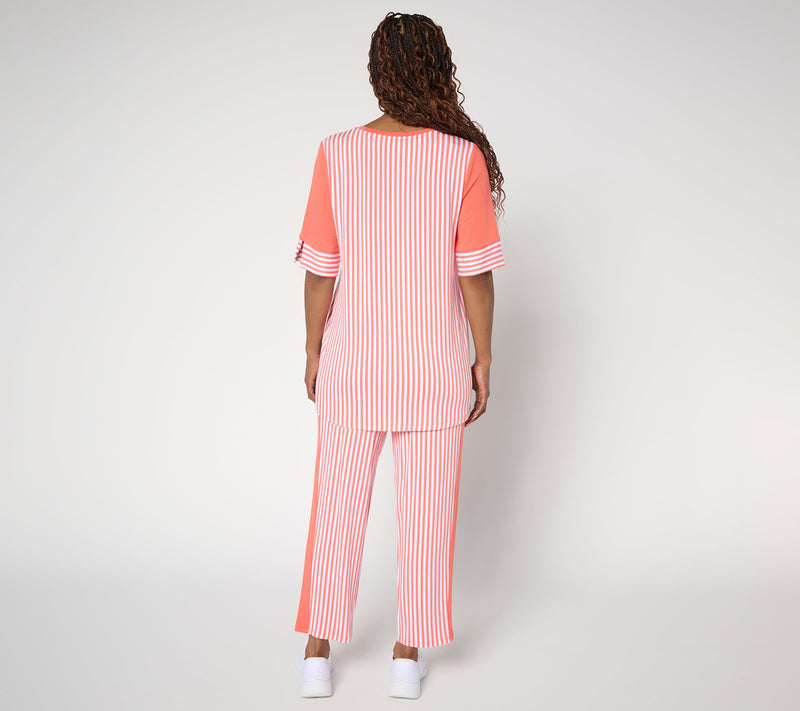 Sport savvy Regular Mixed Stripe Elbow Sleeve Top and Ankle Pant Set — View 4