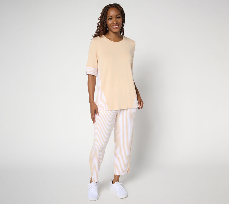 Sport savvy Regular Mixed Stripe Elbow Sleeve Top and Ankle Pant Set — View 11