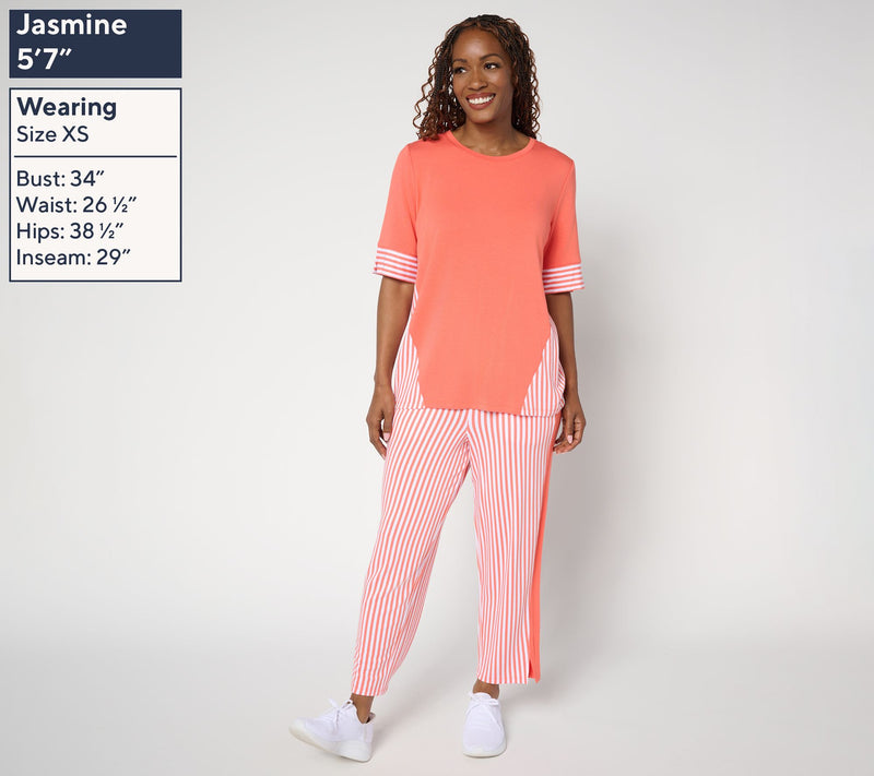Sport savvy Regular Mixed Stripe Elbow Sleeve Top and Ankle Pant Set — View 3