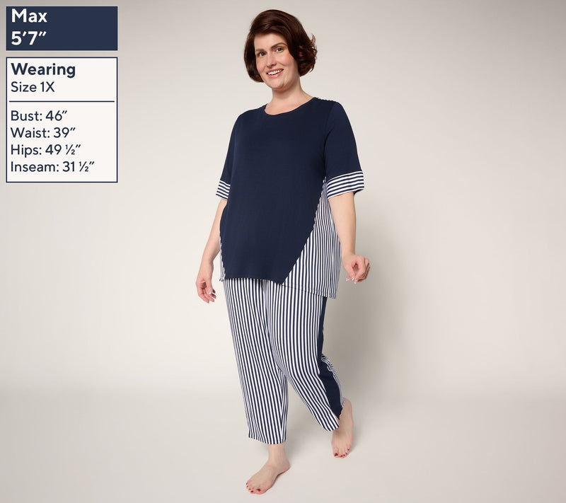 Sport Savvy Petite Mixed Stripe Elbow Sleeve Top and Ankle Pant Set — View 8