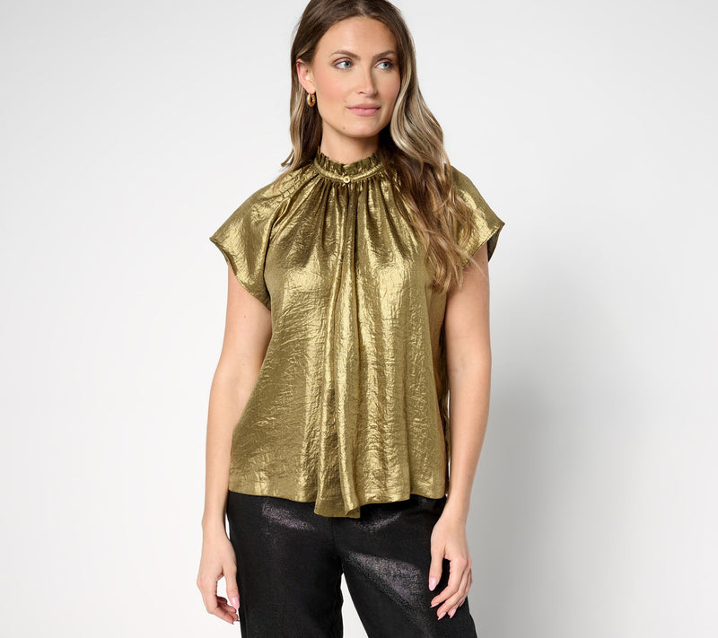 Carla Rockmore Collection Lame Cap Sleeve Blouse — View 11