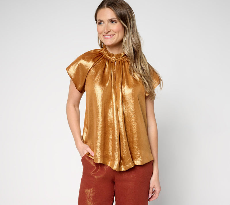 Carla Rockmore Collection Lame Cap Sleeve Blouse — View 12