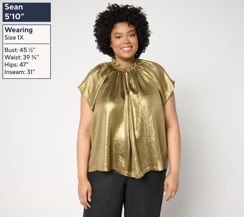 Carla Rockmore Collection Lame Cap Sleeve Blouse — View 2