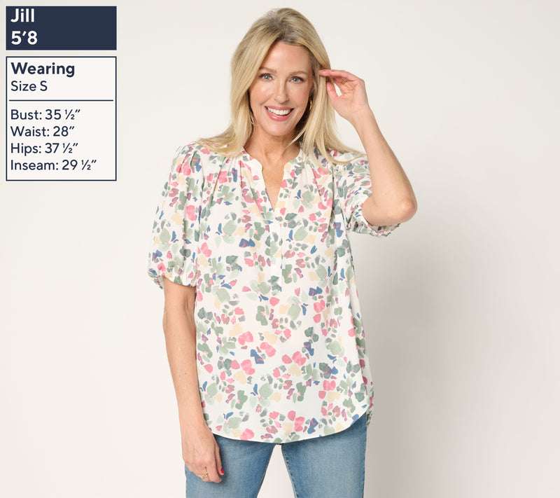 NYDJ Short Puff Sleeve Popover Blouse — View 8