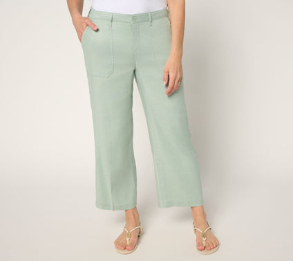 NYDJ Stretch Linen Wide Leg Cropped Cargo Pant