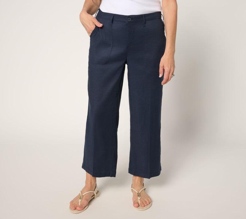 NYDJ Stretch Linen Wide Leg Cropped Cargo Pant — View 9