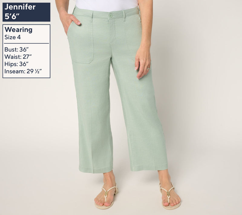 NYDJ Stretch Linen Wide Leg Cropped Cargo Pant — View 12