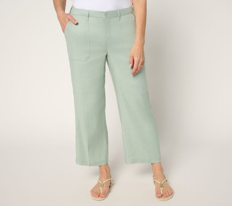 NYDJ Stretch Linen Wide Leg Cropped Cargo Pant — View 3