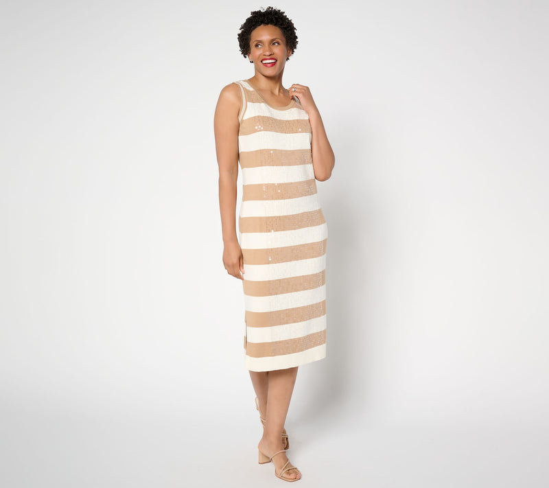 Isaac Mizrahi Live! Regular Sequin Stripe Sweater Maxi Dress — View 11