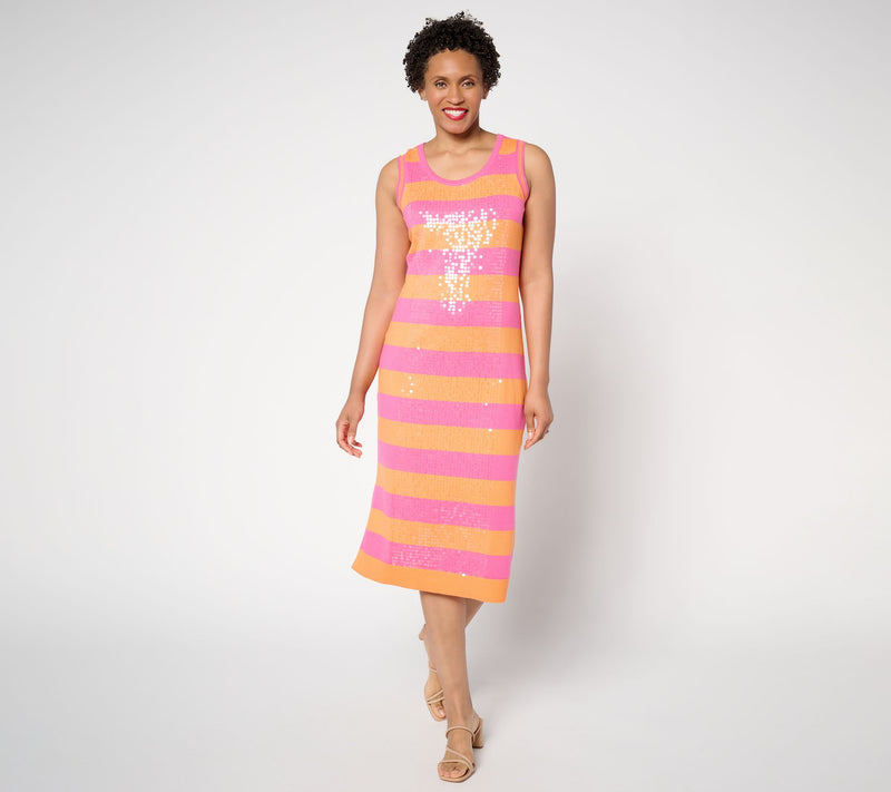 Isaac Mizrahi Live! Petite Sequin Stripe Sweater Maxi Dress — View 10