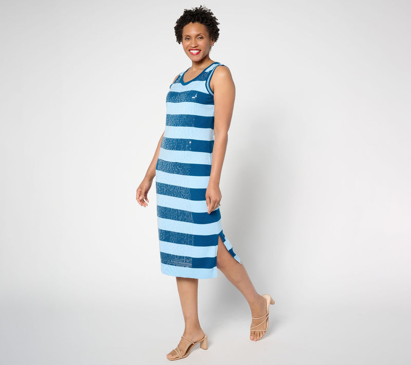 Isaac Mizrahi Live! Petite Sequin Stripe Sweater Maxi Dress — Main view
