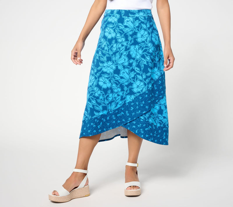 Isaac Mizrahi Live! Regular A-La-Modal Printed Faux Wrap Midi Skirt — Main view