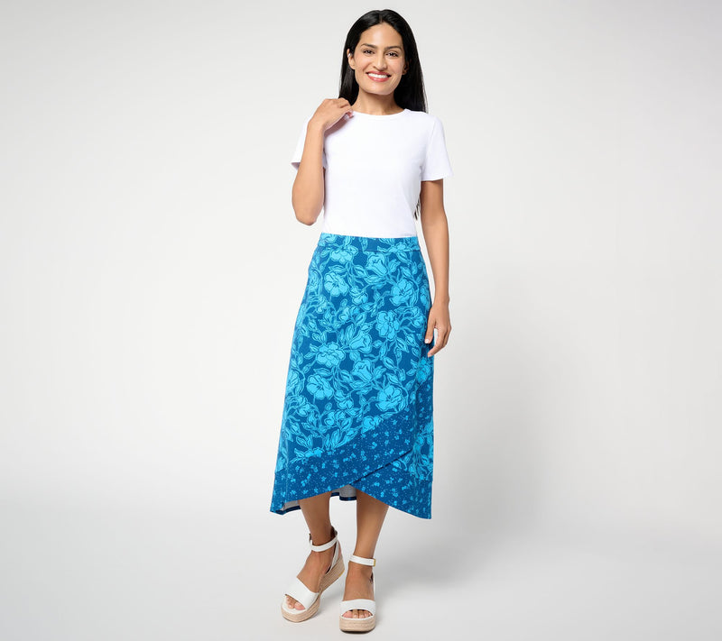 Isaac Mizrahi Live! Petite A-La-Modal Printed Faux Wrap Midi Skirt — View 10