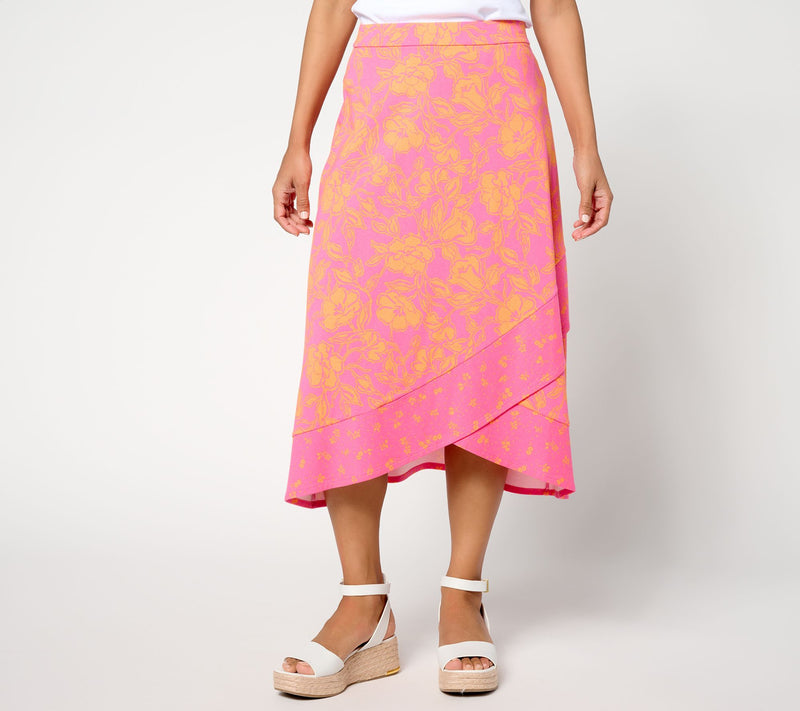 Isaac Mizrahi Live! Petite A-La-Modal Printed Faux Wrap Midi Skirt — View 5
