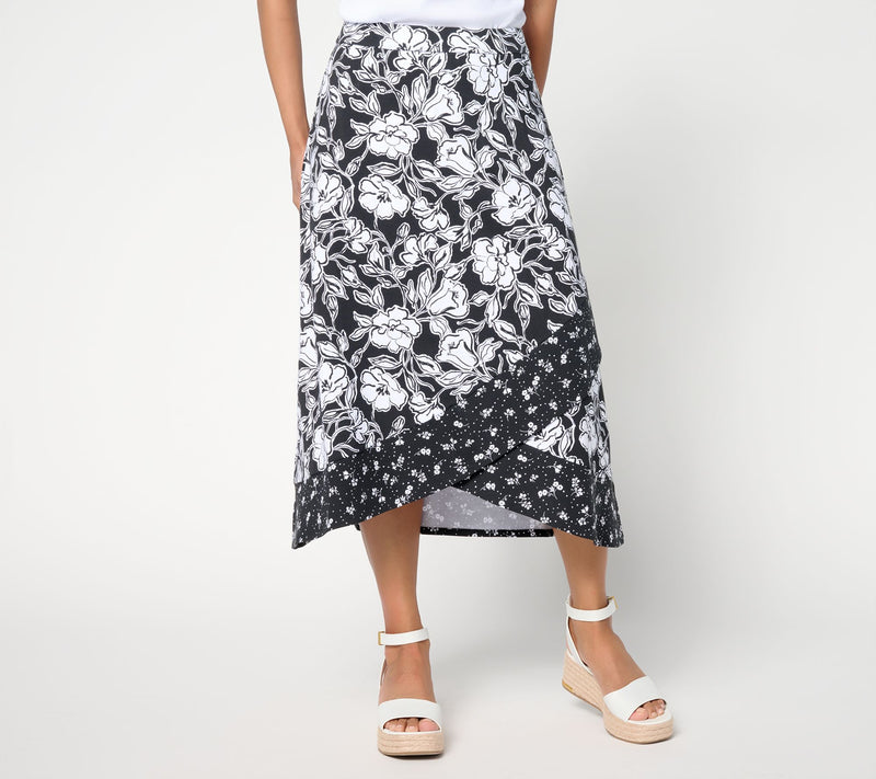 Isaac Mizrahi Live! Petite A-La-Modal Printed Faux Wrap Midi Skirt — View 7