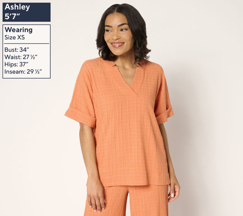 Joan Rivers Textured Short Sleeve Pullover Shirt — View 3