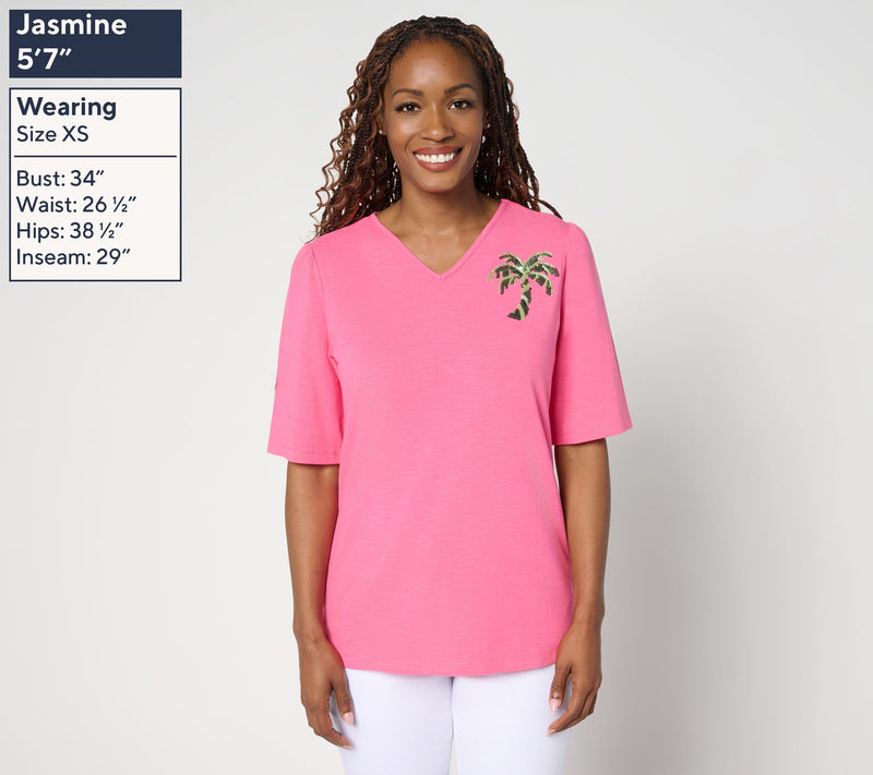 Quacker Factory Palmetto Embellished Puff Elbow Sleeve Top — View 9