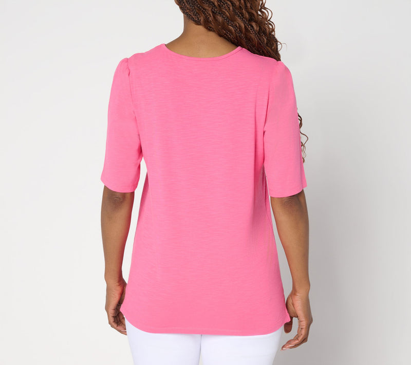 Quacker Factory Palmetto Embellished Puff Elbow Sleeve Top — View 10
