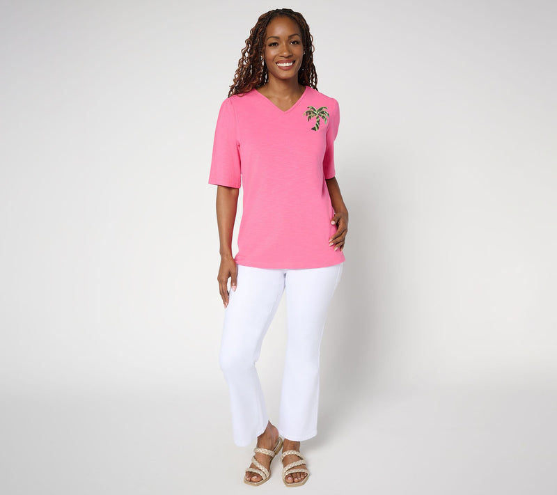 Quacker Factory Palmetto Embellished Puff Elbow Sleeve Top — View 11