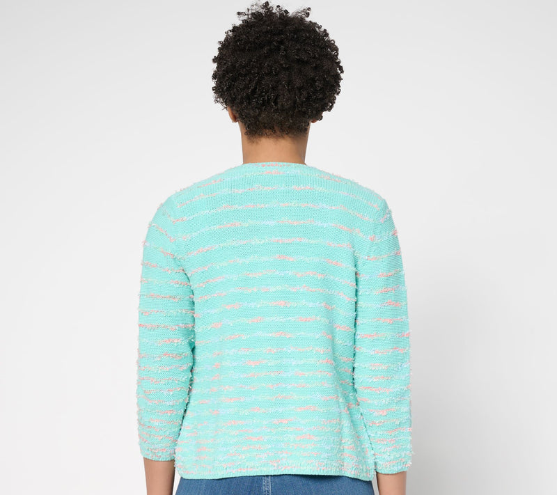 Isaac Mizrahi Live! Stripe Eyelash Yarn Button Front Cardigan — View 4