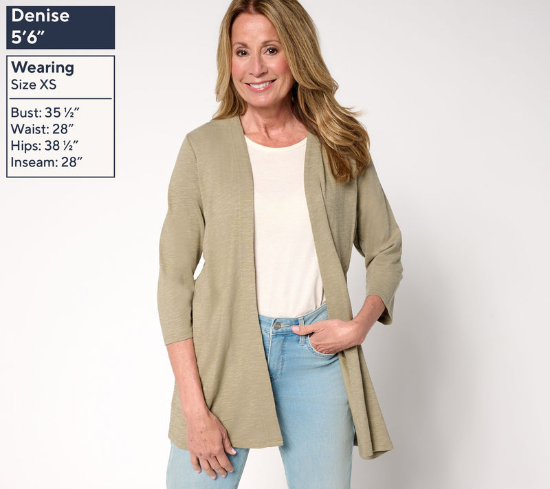 Denim & Co. Regular 3/4 Sleeve Slub Jersey Tunic Cardigan — View 15