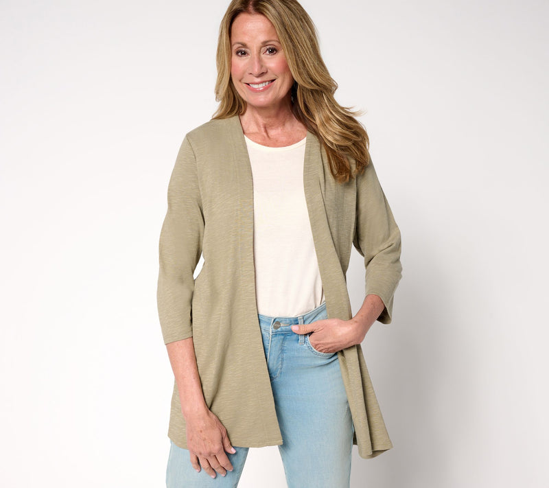 Denim & Co. Regular 3/4 Sleeve Slub Jersey Tunic Cardigan — View 9