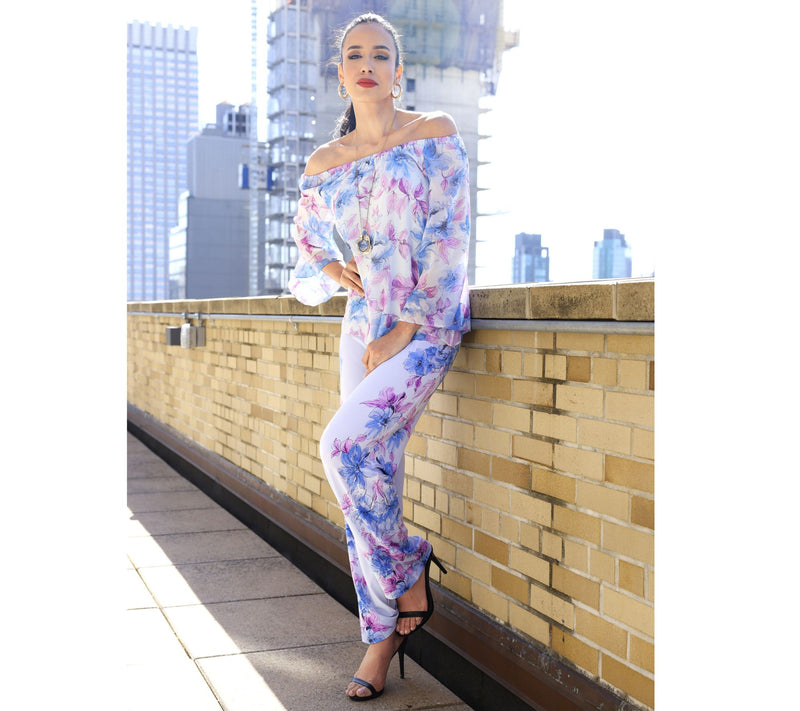 Dennis Basso Printed Chiffon Top with Gathered Neckline — View 8