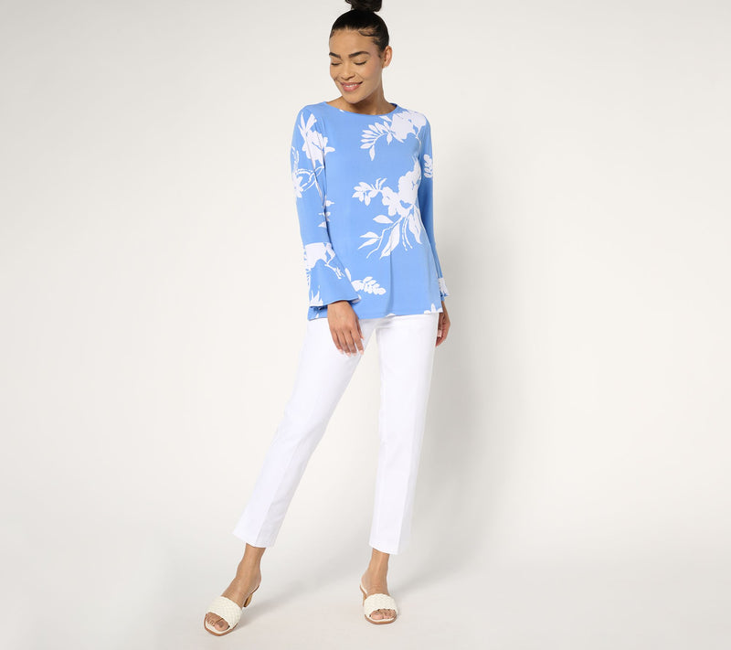 Dennis Basso Printed Caviar Crepe Top with Bell Sleeve — View 5