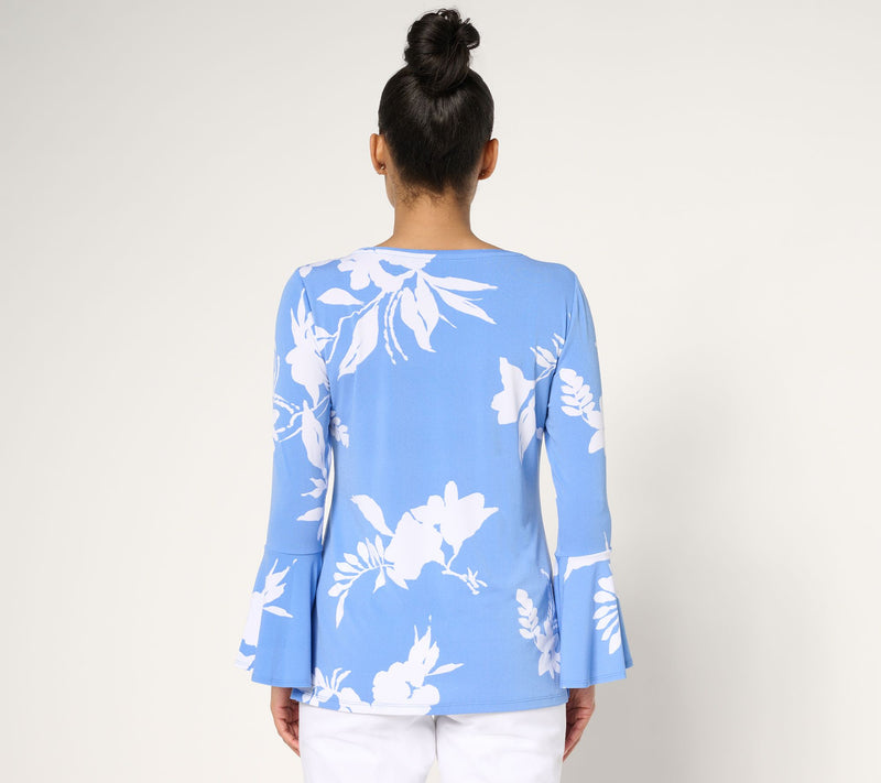 Dennis Basso Printed Caviar Crepe Top with Bell Sleeve — View 4