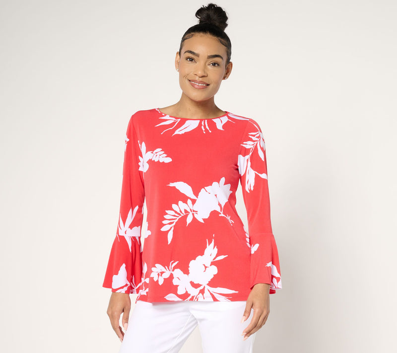 Dennis Basso Printed Caviar Crepe Top with Bell Sleeve — View 14