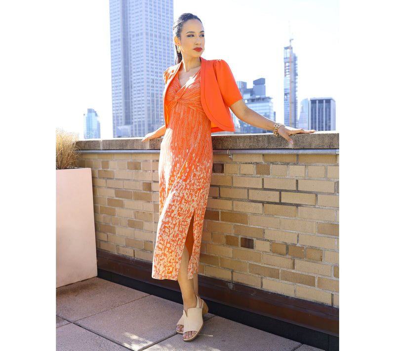 Dennis Basso Petite Italia Knit Twist Front Printed Dress — View 7