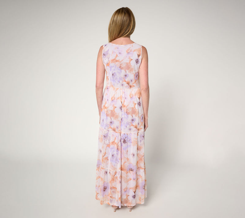 Susan Graver Regular Printed Mesh Tiered Sleeveless Dress — View 3