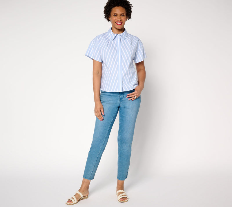 AnyBody Pleated Neckline Collared Woven Shirt — View 5