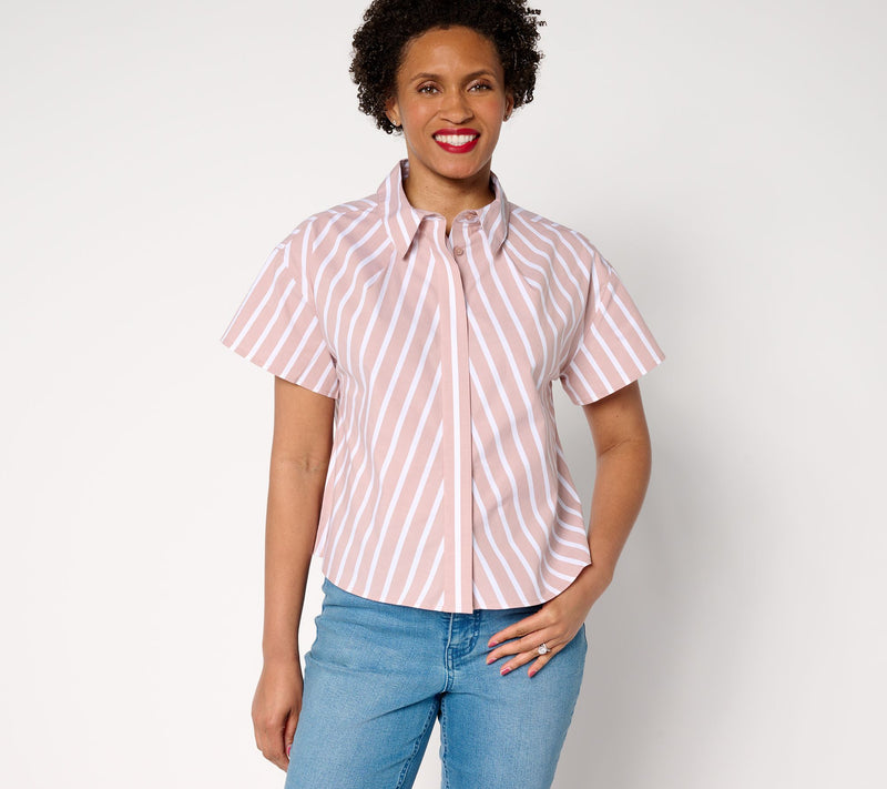 AnyBody Pleated Neckline Collared Woven Shirt — View 10