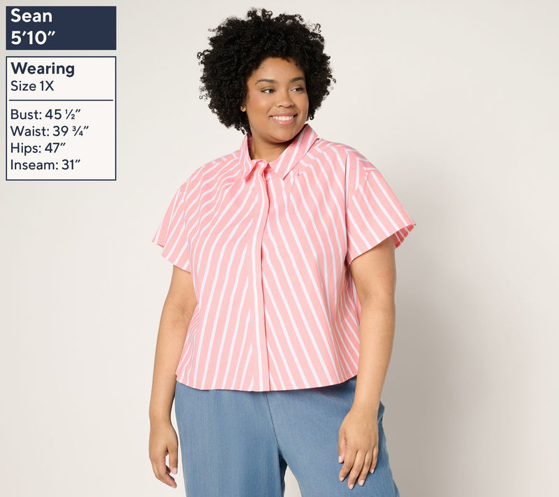 AnyBody Pleated Neckline Collared Woven Shirt — View 2