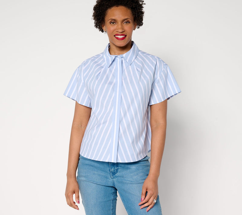 AnyBody Pleated Neckline Collared Woven Shirt — View 11