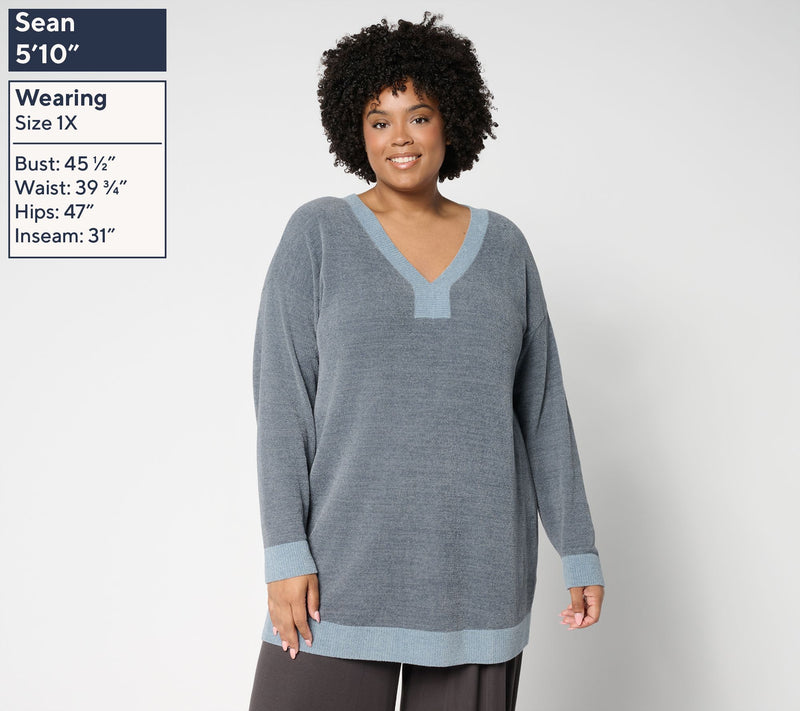 Barefoot Dreams Reg. CozyChic Ultra Lite Color Block V-Neck Tunic — View 4