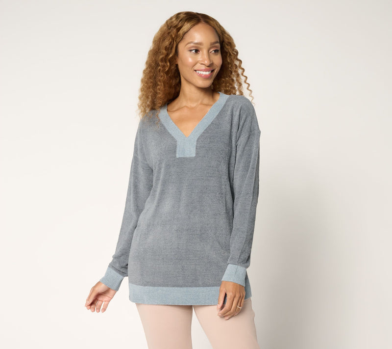 Barefoot Dreams Reg. CozyChic Ultra Lite Color Block V-Neck Tunic — View 20