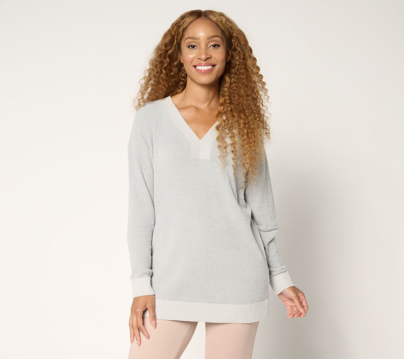 Barefoot Dreams Reg. CozyChic Ultra Lite Color Block V-Neck Tunic — View 21