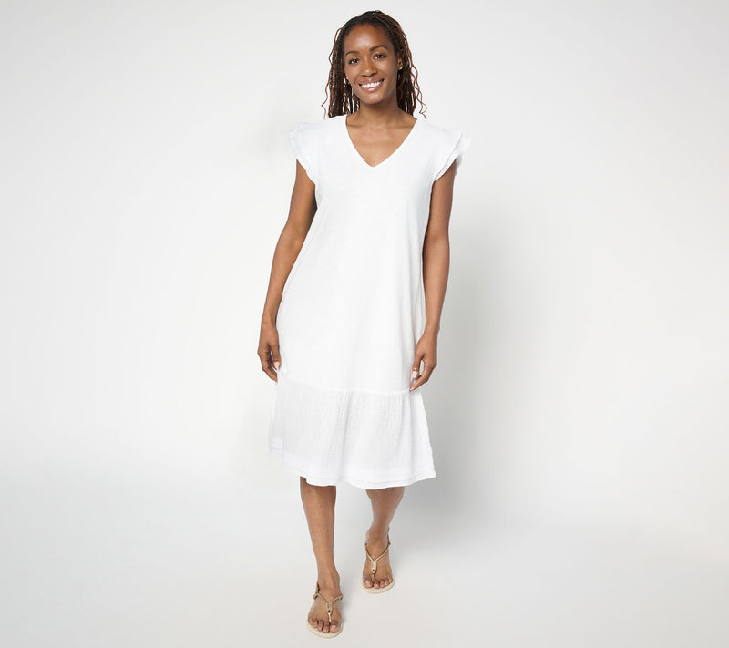 AnyBody Petite Slub Jersey and Gauze Mixed Dress — View 9