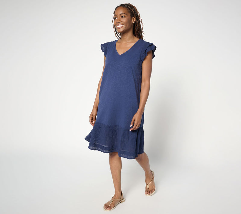 AnyBody Tall Slub Jersey and Gauze Mixed Dress — View 5