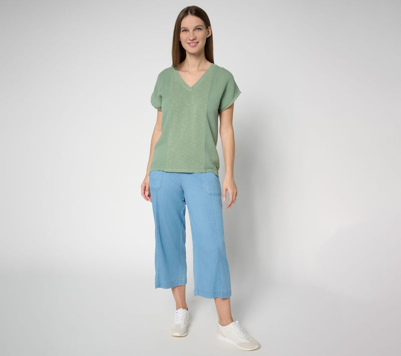 AnyBody Slub Jersey and Gauze Mixed Short Sleeve Top — View 5