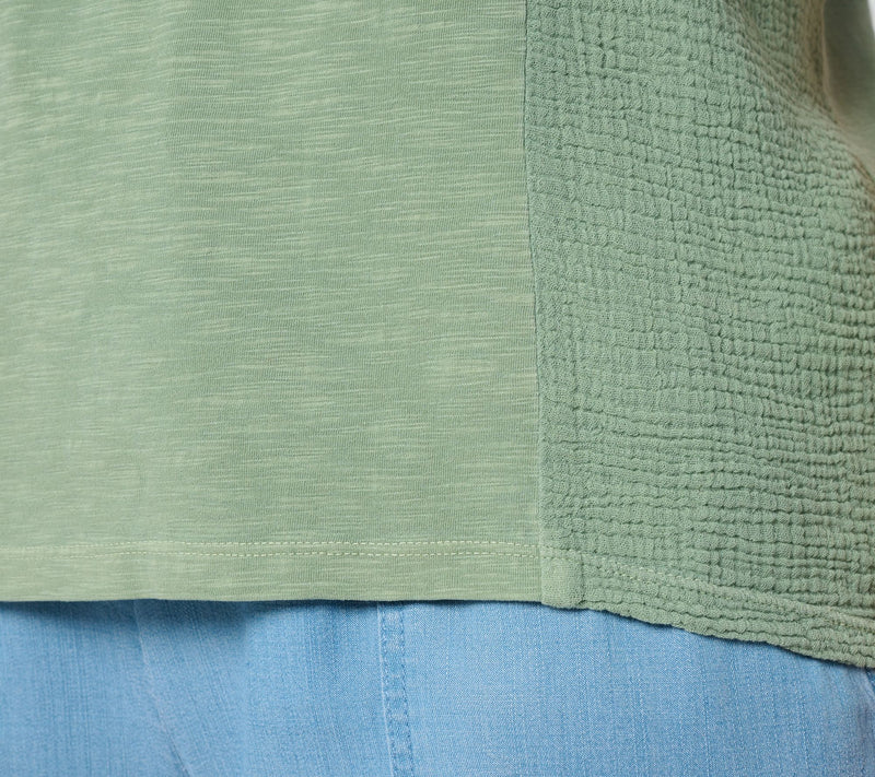 AnyBody Slub Jersey and Gauze Mixed Short Sleeve Top — View 6