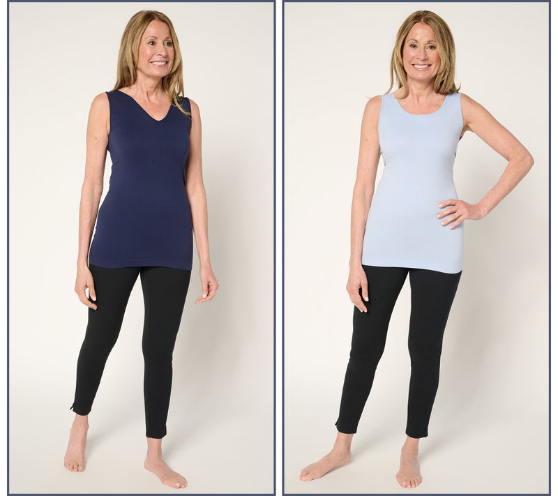 skinnytees Seamless Reversible Scoop to V-Neck Tank Set of 2 — View 17