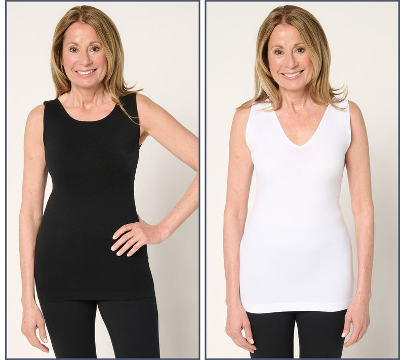 skinnytees Seamless Reversible Scoop to V-Neck Tank Set of 2 — View 11