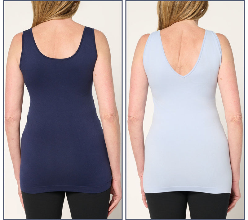 skinnytees Seamless Reversible Scoop to V-Neck Tank Set of 2 — View 16